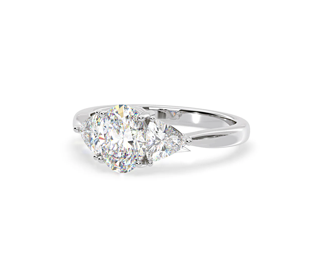 Dalia Lab Diamond Oval with Trillions 1.70ct Ring in 18K White Gold F/VS1 - Image 93