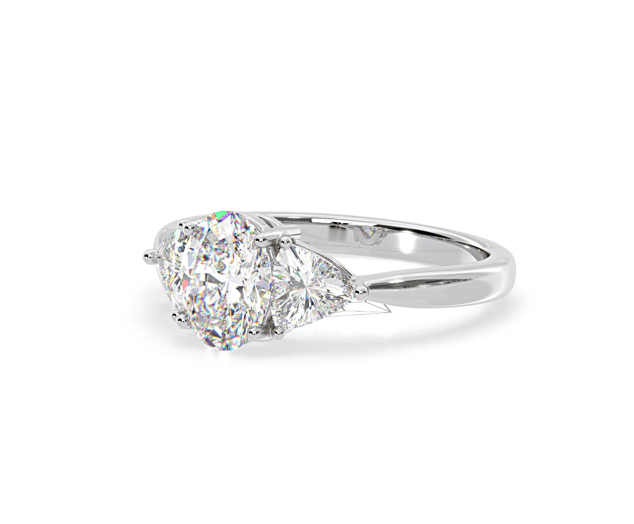 Dalia Lab Diamond Oval with Trillions 1.70ct Ring in 18K White Gold F/VS1 - Image 95