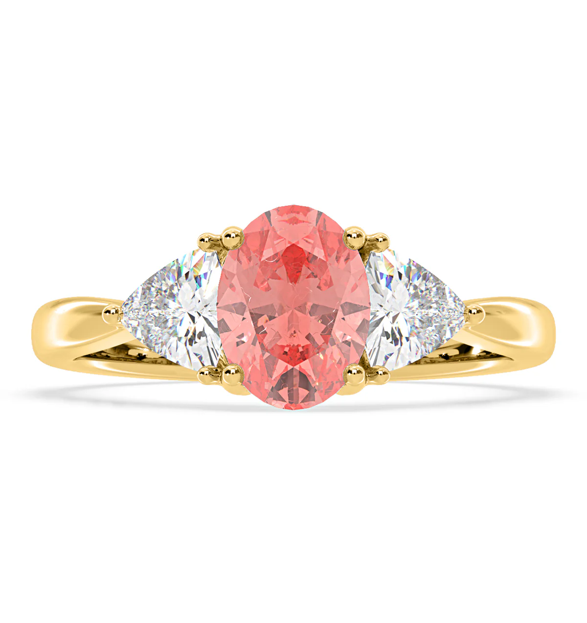 Dalia Pink Lab Diamond Oval with Trillions 1.70ct Ring in 18K Yellow Gold - Elara Collection - Image 3