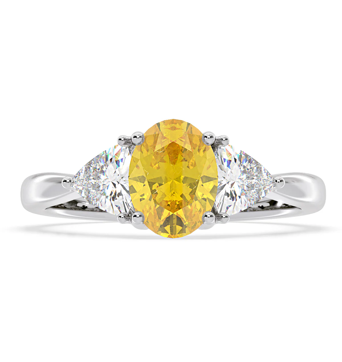 Dalia Yellow Lab Diamond Oval with Trillions 1.70ct Ring in 18K White Gold - Elara Collection - Image 3