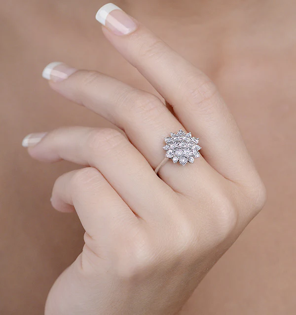 Diamond 0.10ct 9K White Gold Large Cluster Ring SIZE H - Image 3