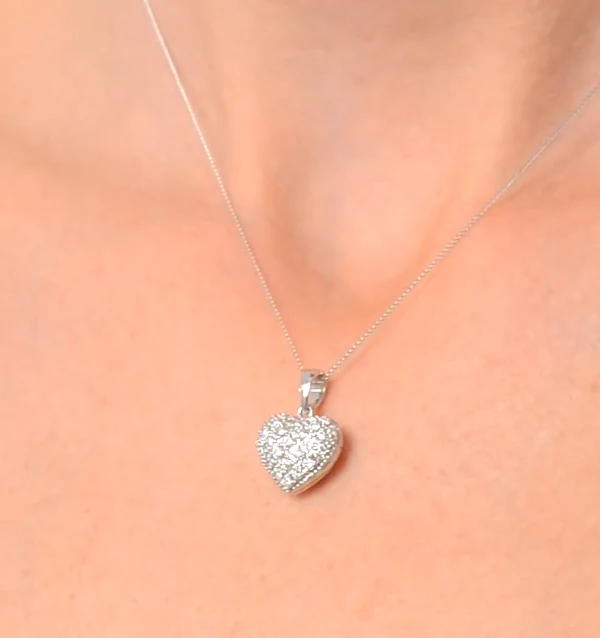 Diamond 0.47ct Heart Pendant Necklace 9K White Gold - Image 4