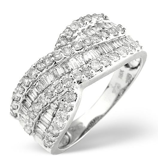 Diamond 1.00CT 18K White Gold Cross-Over Ring