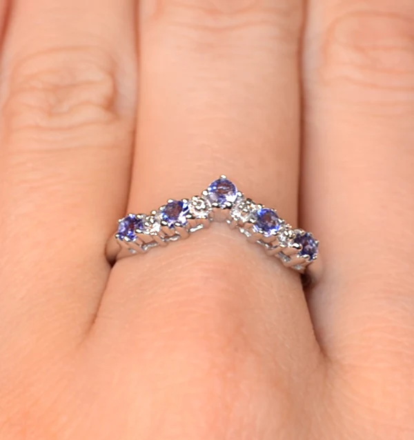 Diamond and Tanzanite 0.35CT Wishbone Ring in 9K White Gold - Image 3