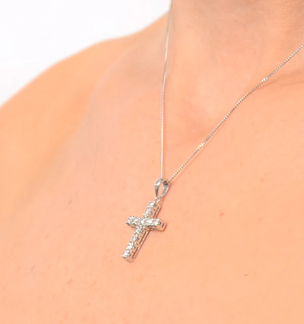 Diamond Cross Necklace 0.46ct in 9K White Gold - Image 3