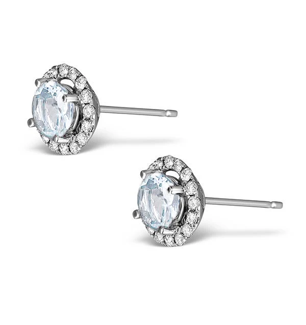 Diamond Halo Aquamarine Earrings 0.50CT - 18K White Gold FG27-CSY - Image 2