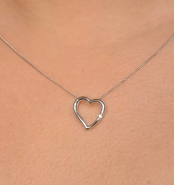 Diamond Heart Pendant Necklace 0.03ct 9K White Gold - Image 4