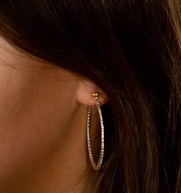 Diamond Hoop Earrings 35mm in Gold Vermeil - Ug3238 - Image 4