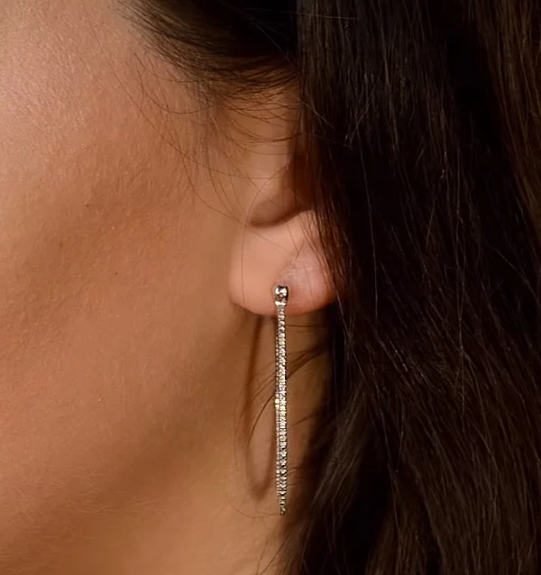 Diamond Hoops Earrings 35mm in Sterling Silver - Image 4