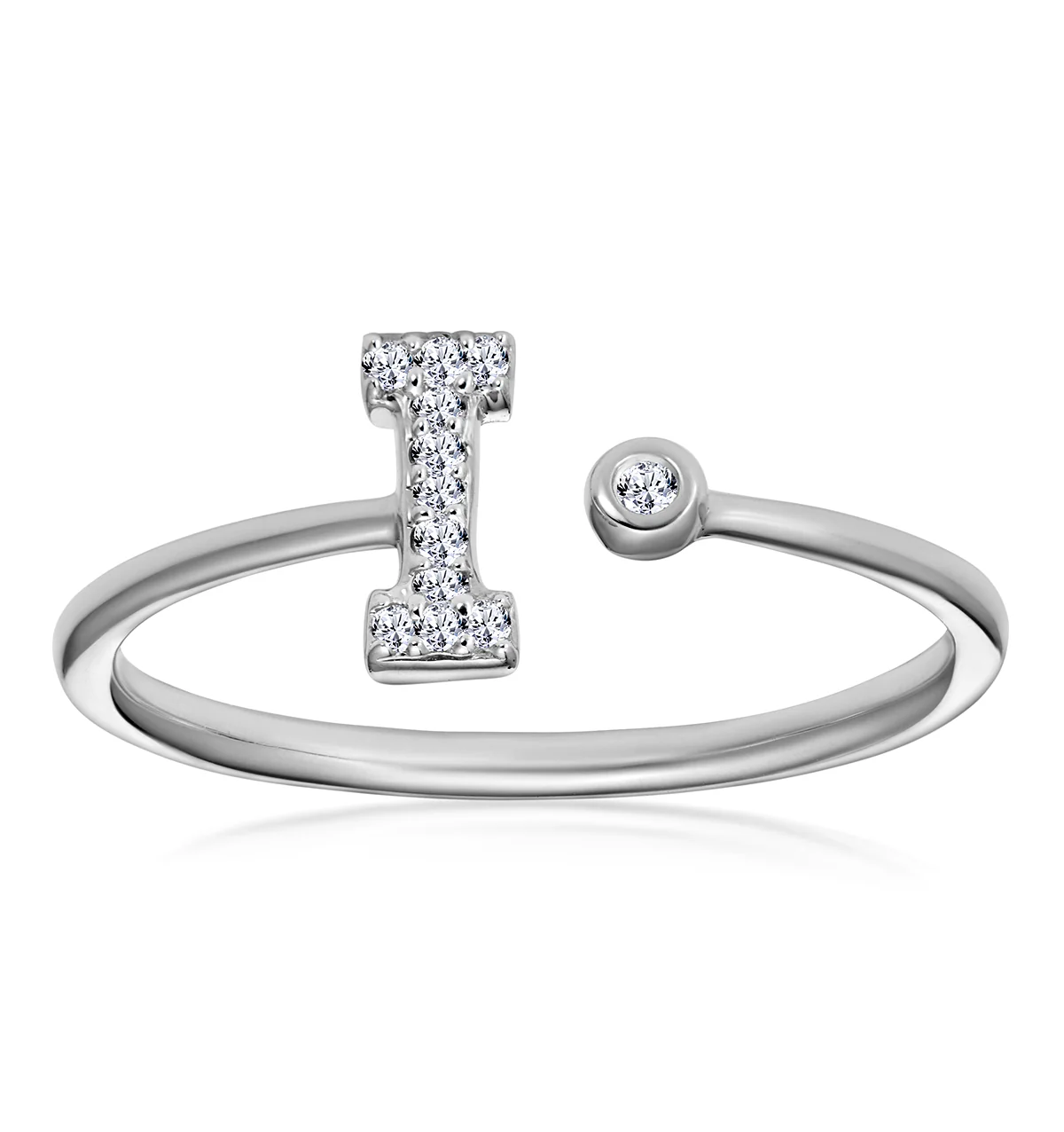 Diamond Initial 'I' Ring 0.07ct set in 9K White Gold - Image 2