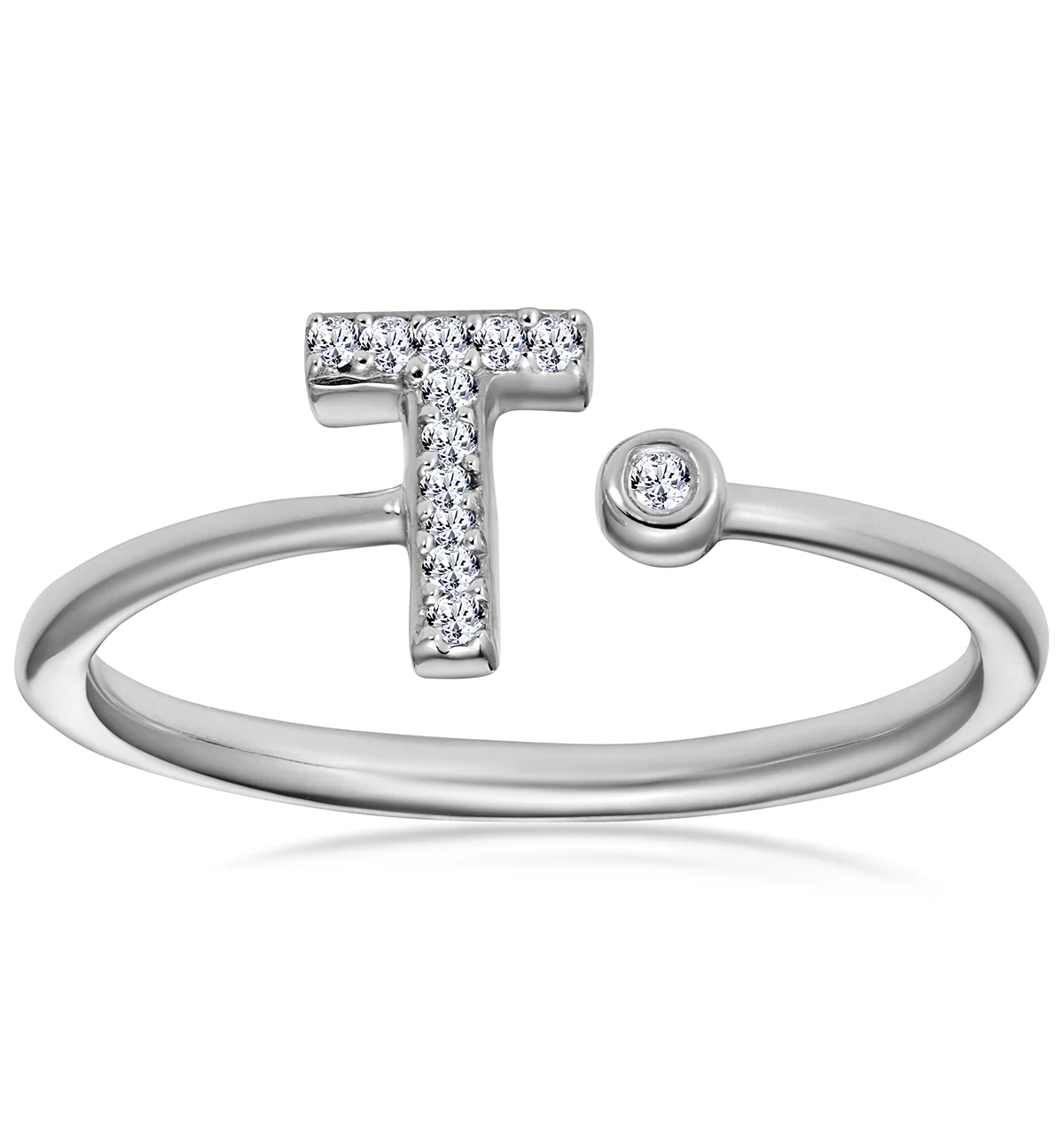 Diamond Initial 'T' Ring 0.07ct set in 9K White Gold - Image 2