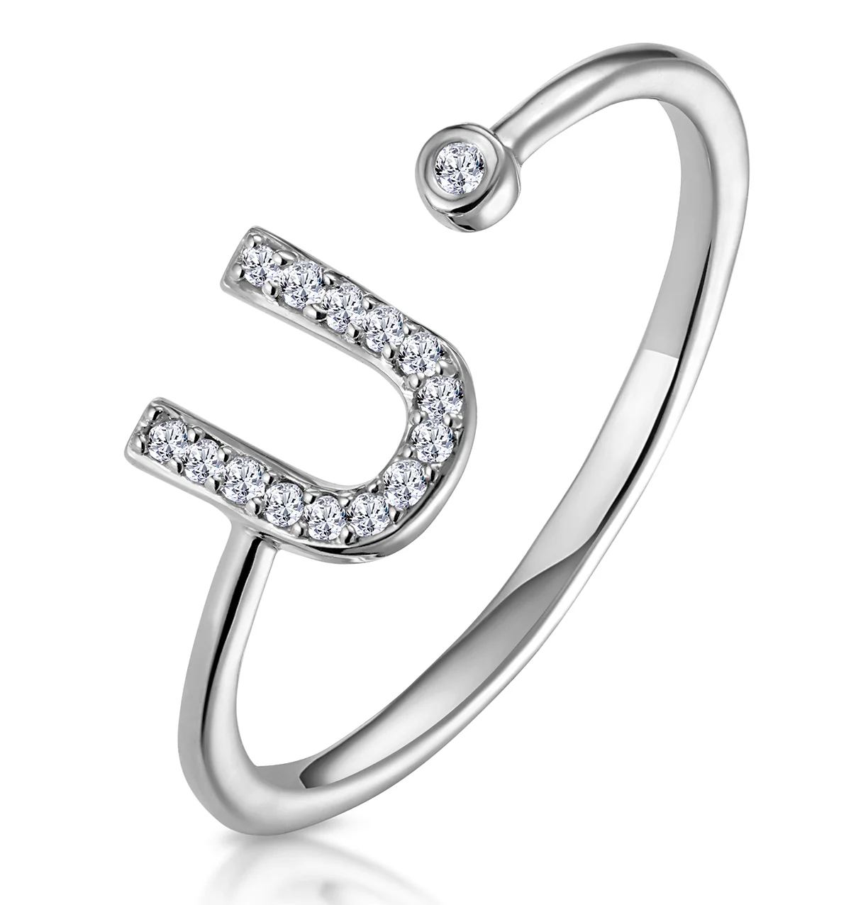 Diamond Initial 'U' Ring 0.07ct set in 9K White Gold