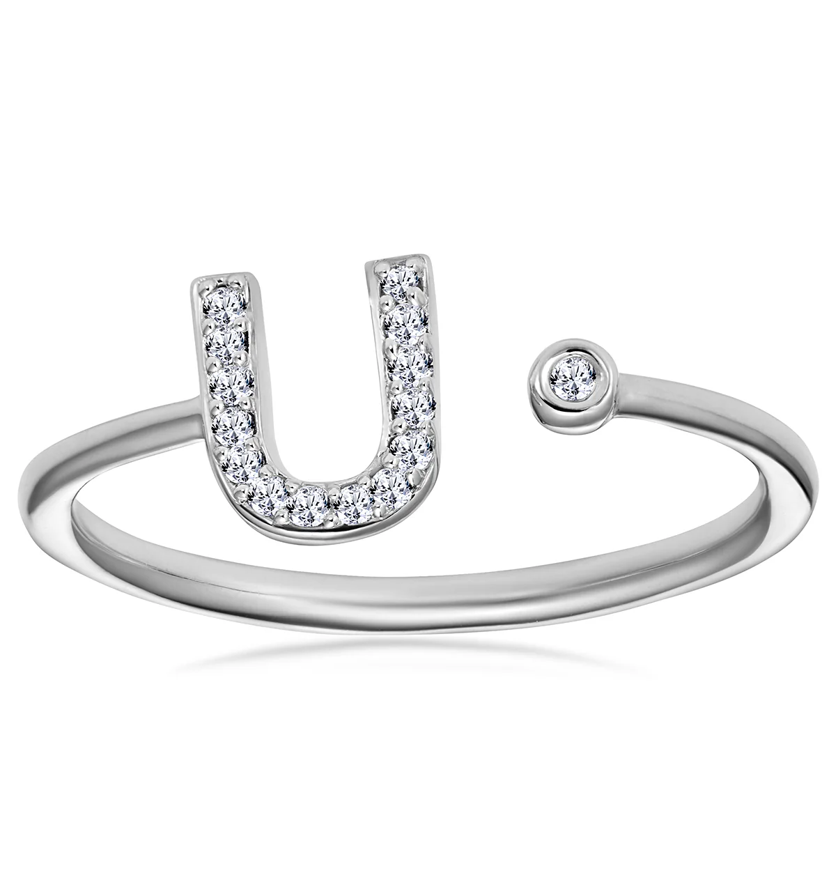 Diamond Initial 'U' Ring 0.07ct set in 9K White Gold - Image 2
