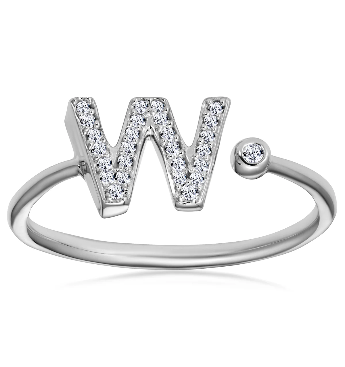 Diamond Initial 'W' Ring 0.07ct set in 9K White Gold - Image 2