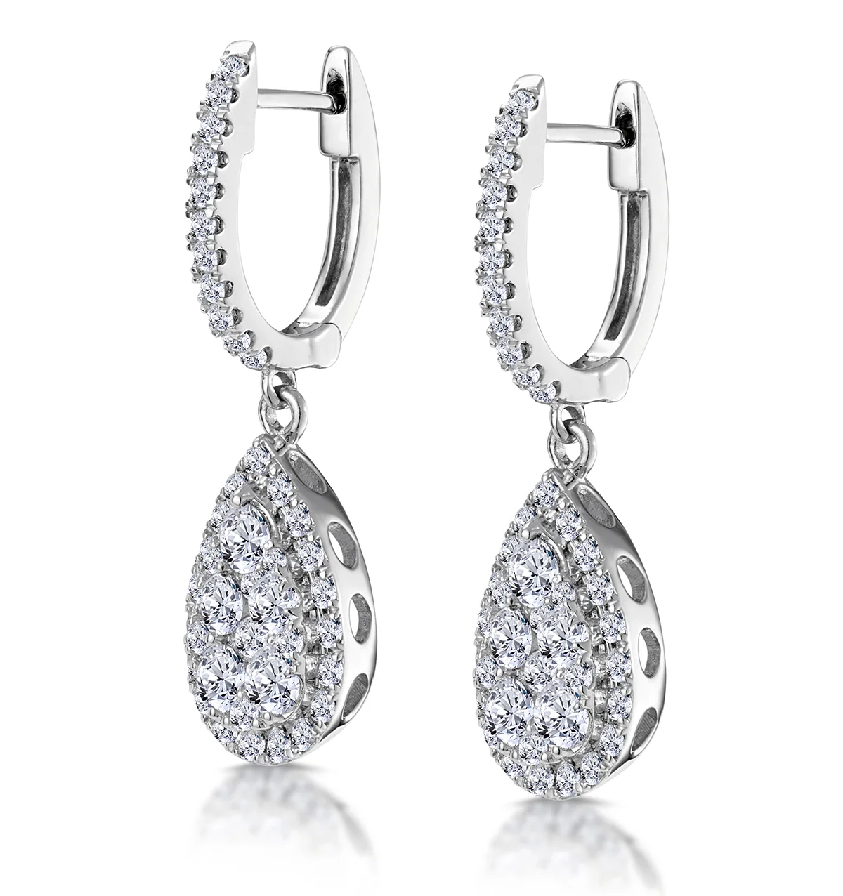 Diamond Pear Cluster Earrings Pave 1.4ct Set in 18K White Gold - Image 3
