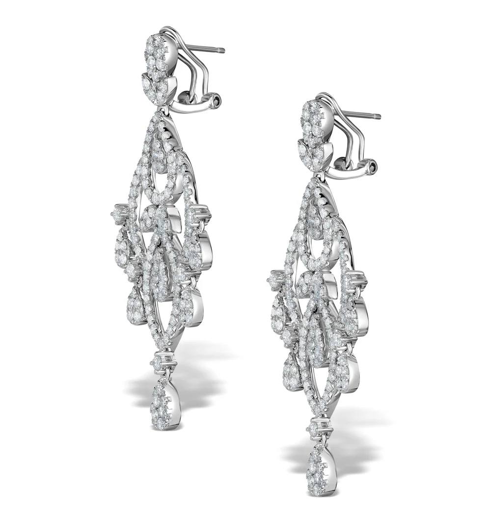 Diamond Pyrus Drop Chandelier Earrings 5ct in 18K White Gold P3402 - Image 3
