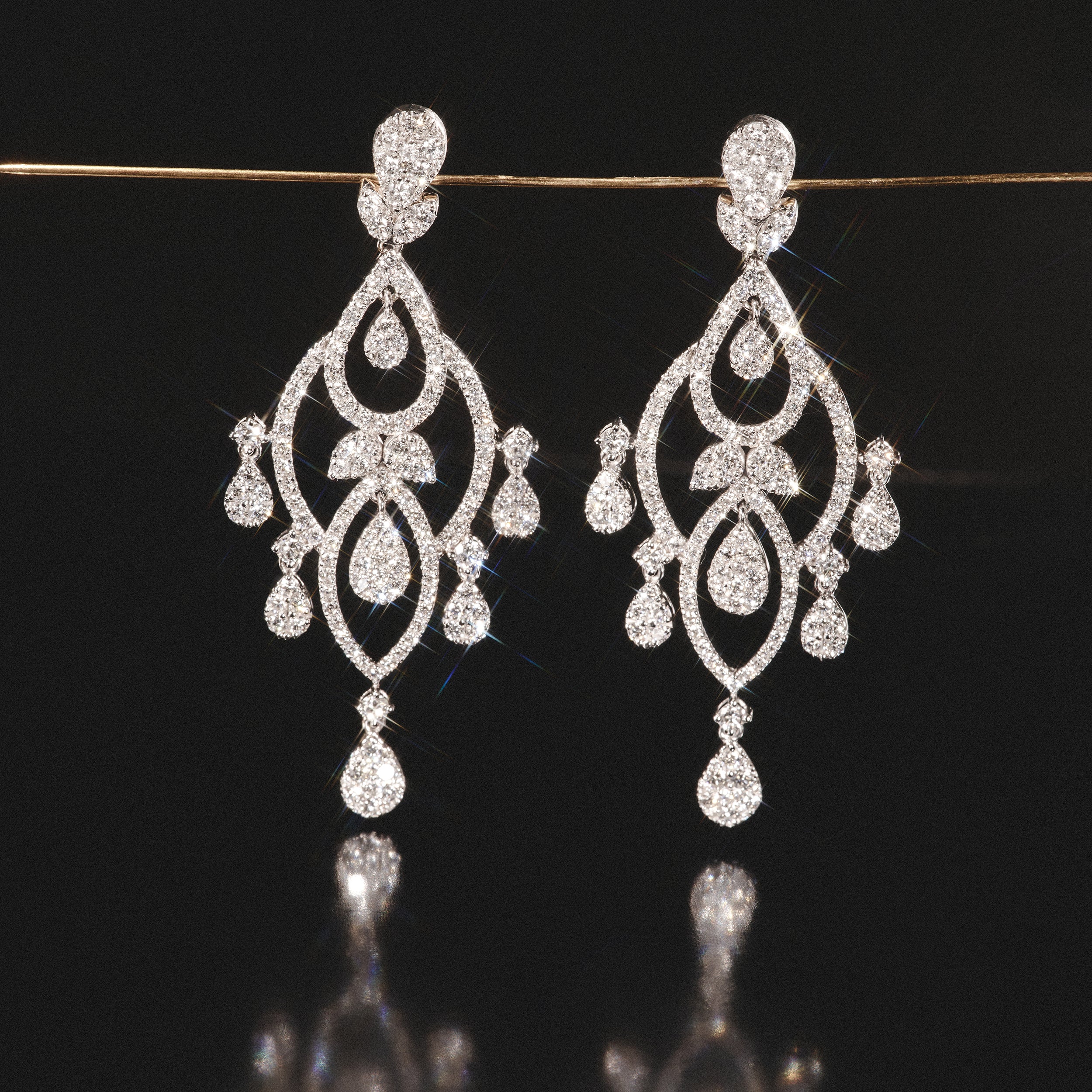 Diamond Pyrus Drop Chandelier Earrings 5ct in 18K White Gold P3402 - Image 5
