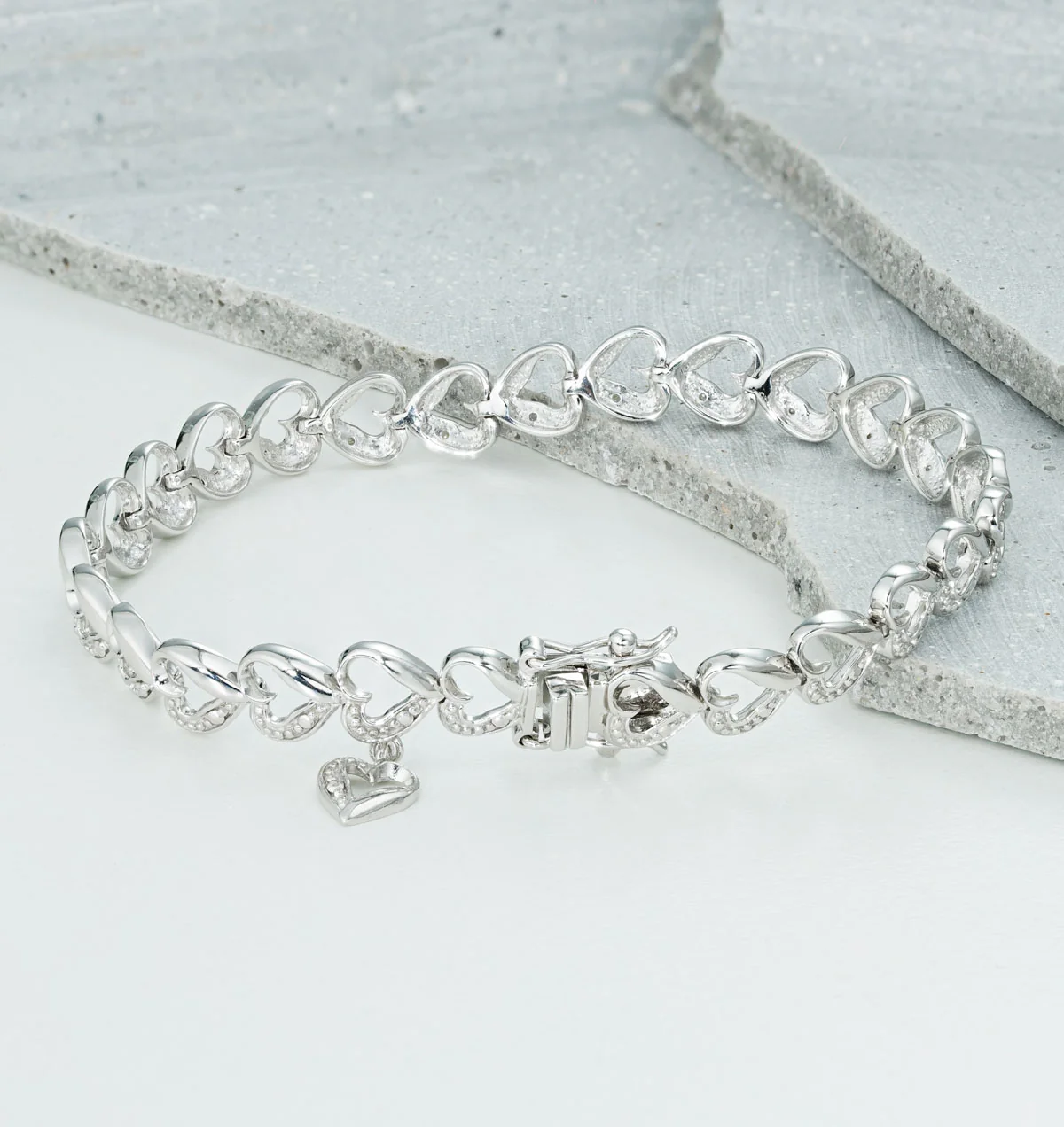 Diamond Heart Sterling Silver Bracelet - Image 7