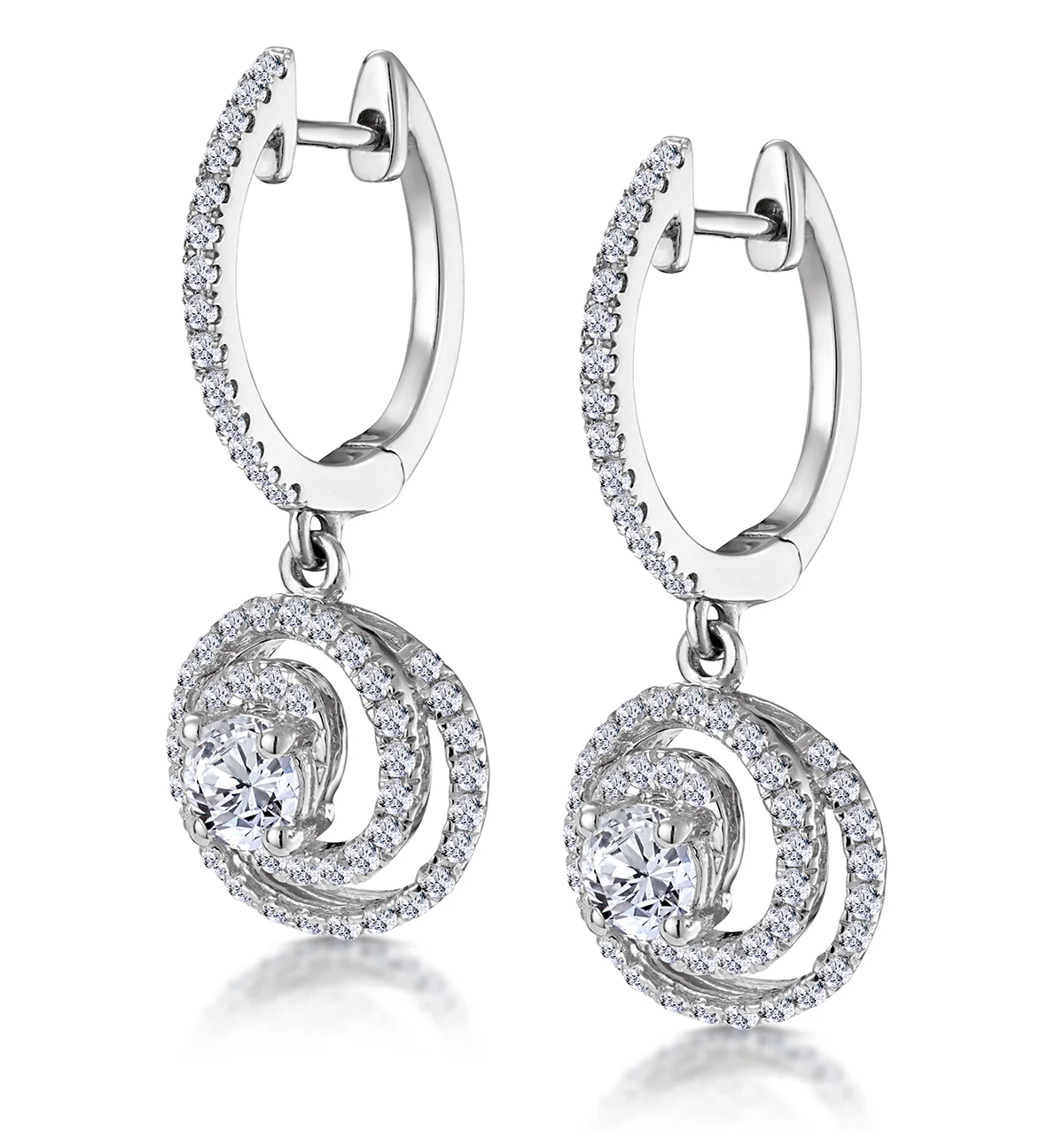 Diamond Swirl Drop Earrings 0.65ct Set in 18K White Gold - Image 3