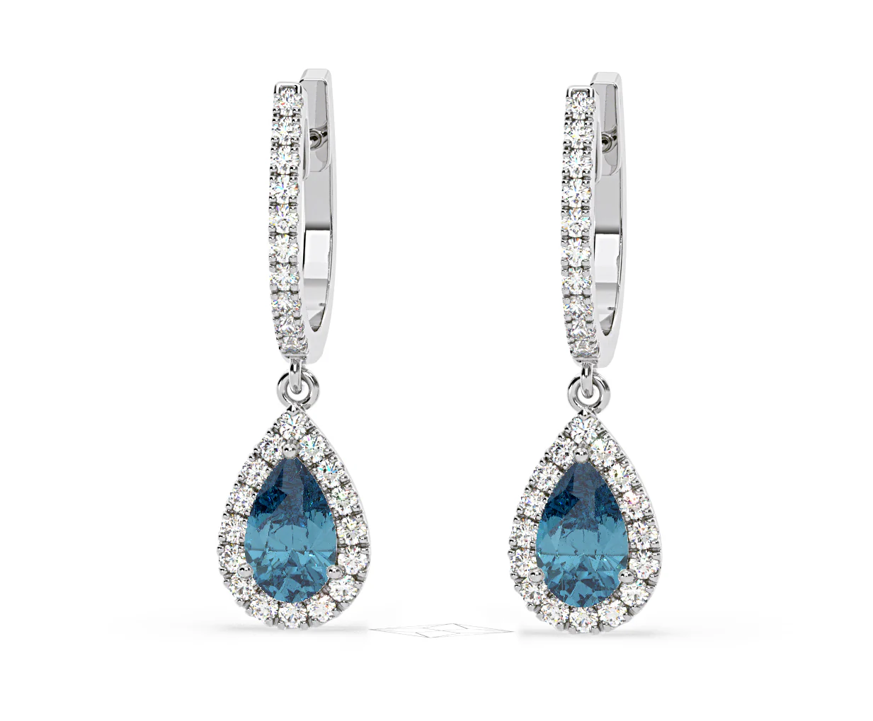Diana Blue Lab Diamond 1.48ct Pear Halo Drop Earrings in 18K White Gold - Elara Collection - Image 10