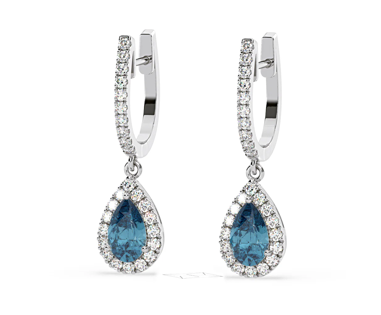 Diana Blue Lab Diamond 1.48ct Pear Halo Drop Earrings in 18K White Gold - Elara Collection - Image 12