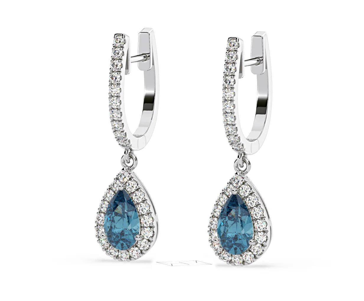 Diana Blue Lab Diamond 1.48ct Pear Halo Drop Earrings in 18K White Gold - Elara Collection - Image 13