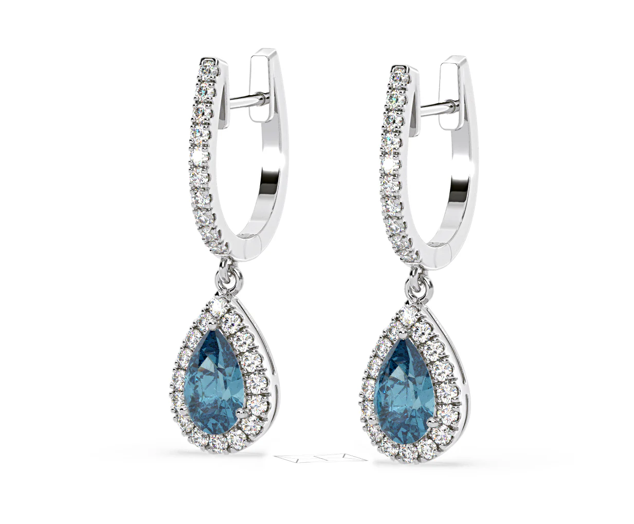 Diana Blue Lab Diamond 1.48ct Pear Halo Drop Earrings in 18K White Gold - Elara Collection - Image 14