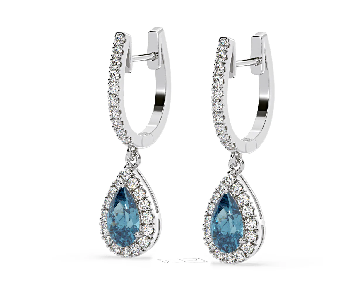 Diana Blue Lab Diamond 1.48ct Pear Halo Drop Earrings in 18K White Gold - Elara Collection - Image 15