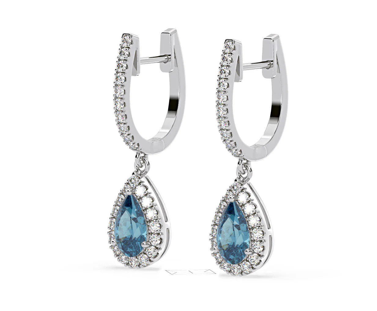 Diana Blue Lab Diamond 1.48ct Pear Halo Drop Earrings in 18K White Gold - Elara Collection - Image 16