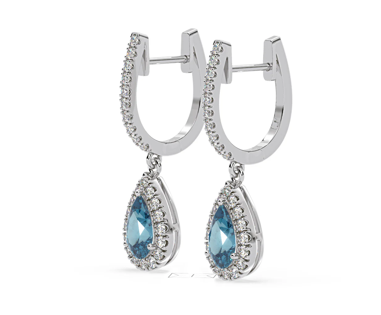 Diana Blue Lab Diamond 1.48ct Pear Halo Drop Earrings in 18K White Gold - Elara Collection - Image 19