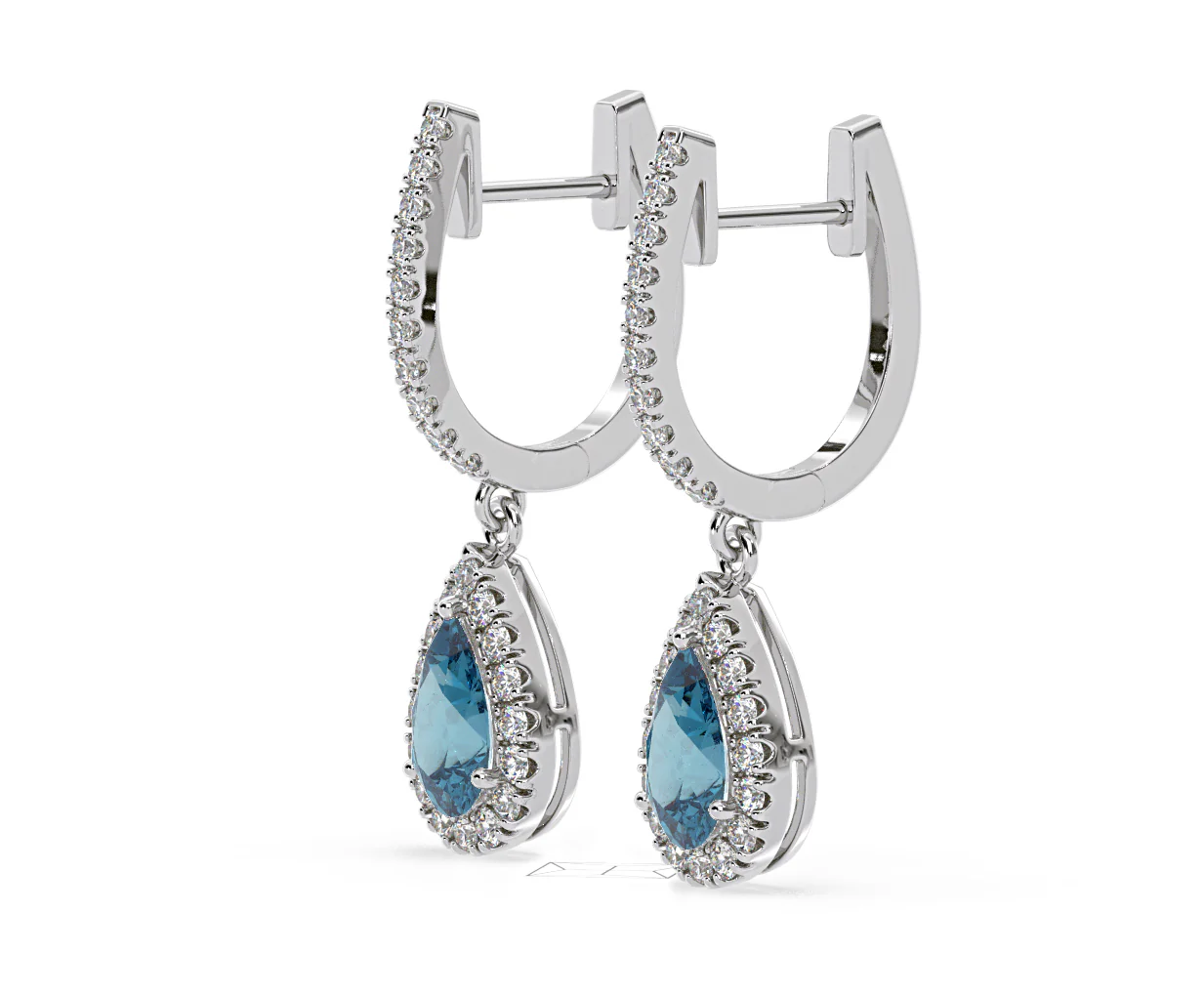 Diana Blue Lab Diamond 1.48ct Pear Halo Drop Earrings in 18K White Gold - Elara Collection - Image 20