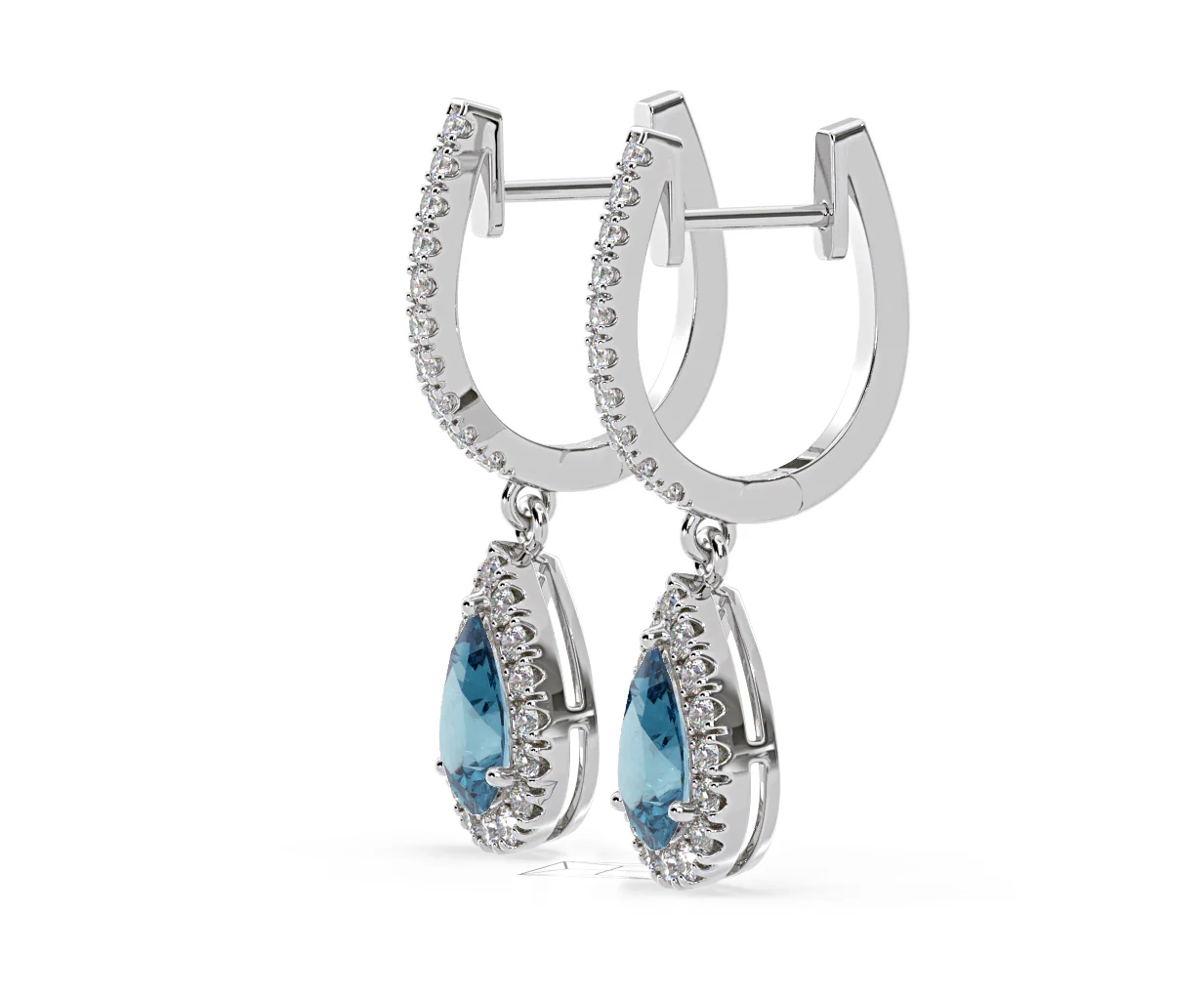Diana Blue Lab Diamond 1.48ct Pear Halo Drop Earrings in 18K White Gold - Elara Collection - Image 22