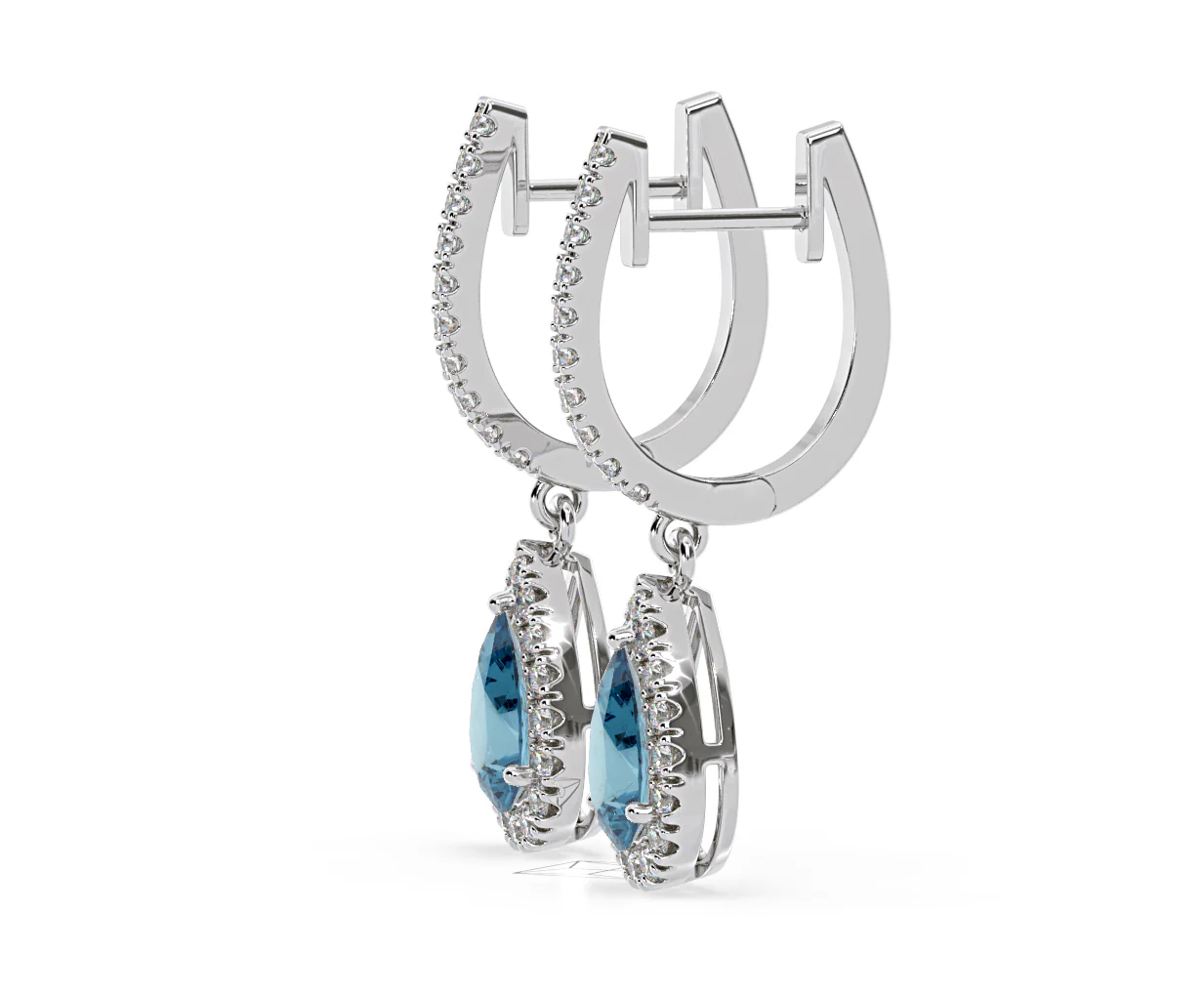 Diana Blue Lab Diamond 1.48ct Pear Halo Drop Earrings in 18K White Gold - Elara Collection - Image 24