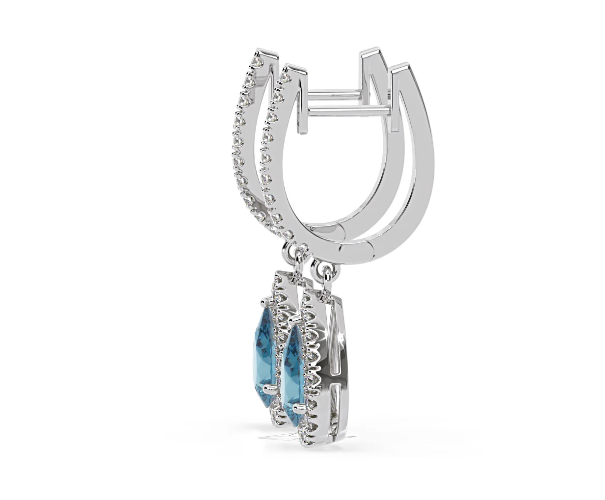Diana Blue Lab Diamond 1.48ct Pear Halo Drop Earrings in 18K White Gold - Elara Collection - Image 26