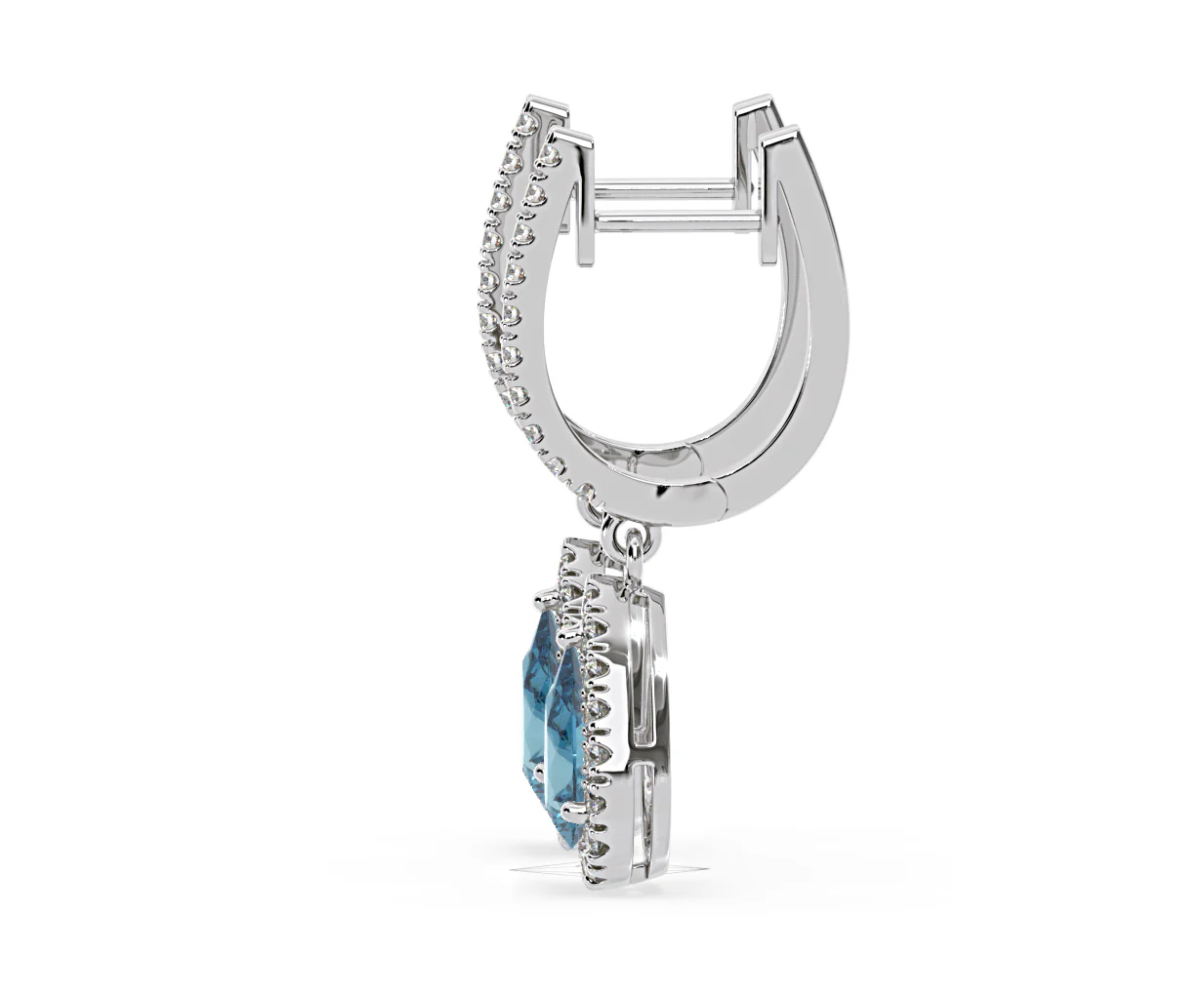 Diana Blue Lab Diamond 1.48ct Pear Halo Drop Earrings in 18K White Gold - Elara Collection - Image 27