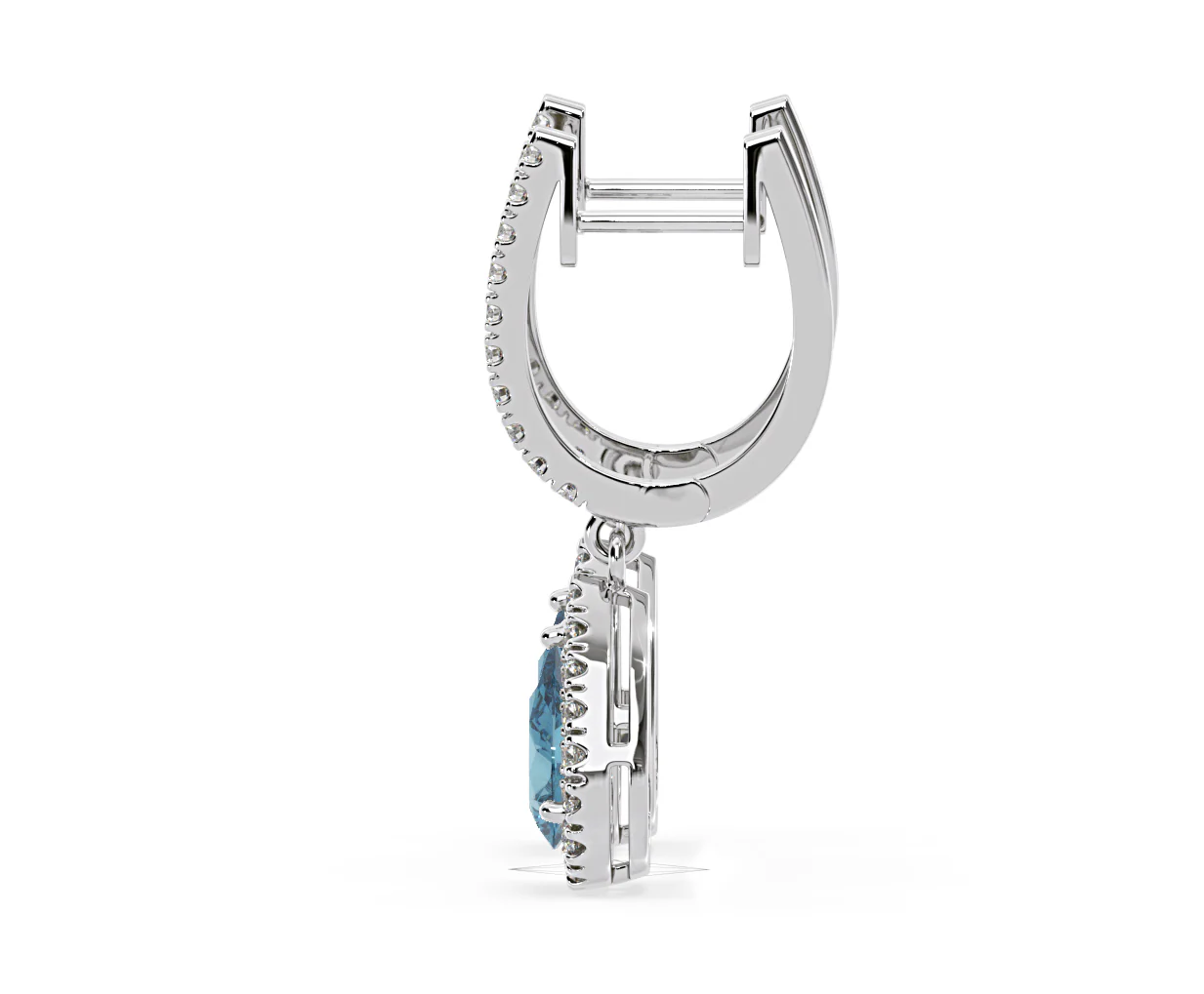 Diana Blue Lab Diamond 1.48ct Pear Halo Drop Earrings in 18K White Gold - Elara Collection - Image 28