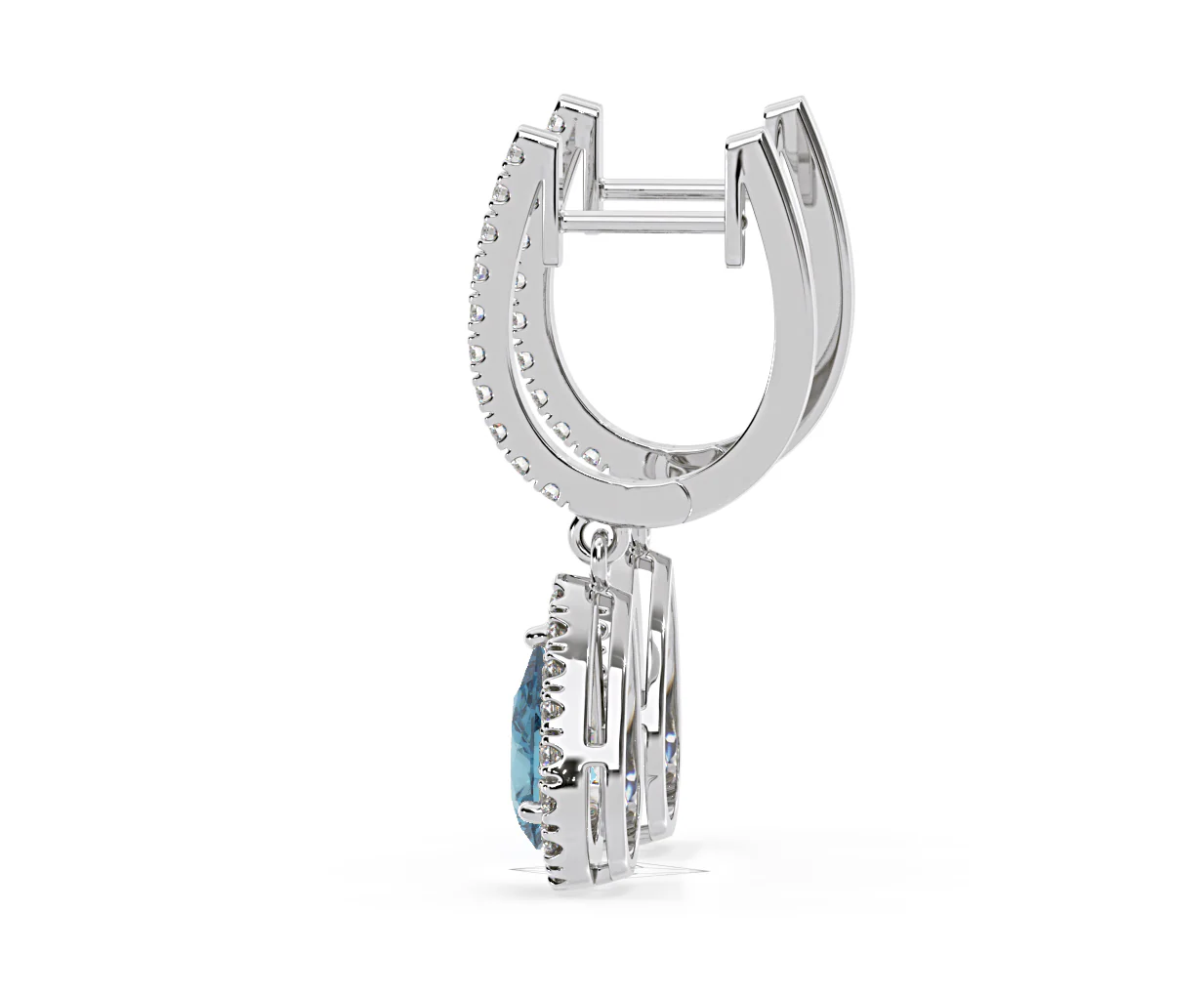 Diana Blue Lab Diamond 1.48ct Pear Halo Drop Earrings in 18K White Gold - Elara Collection - Image 29