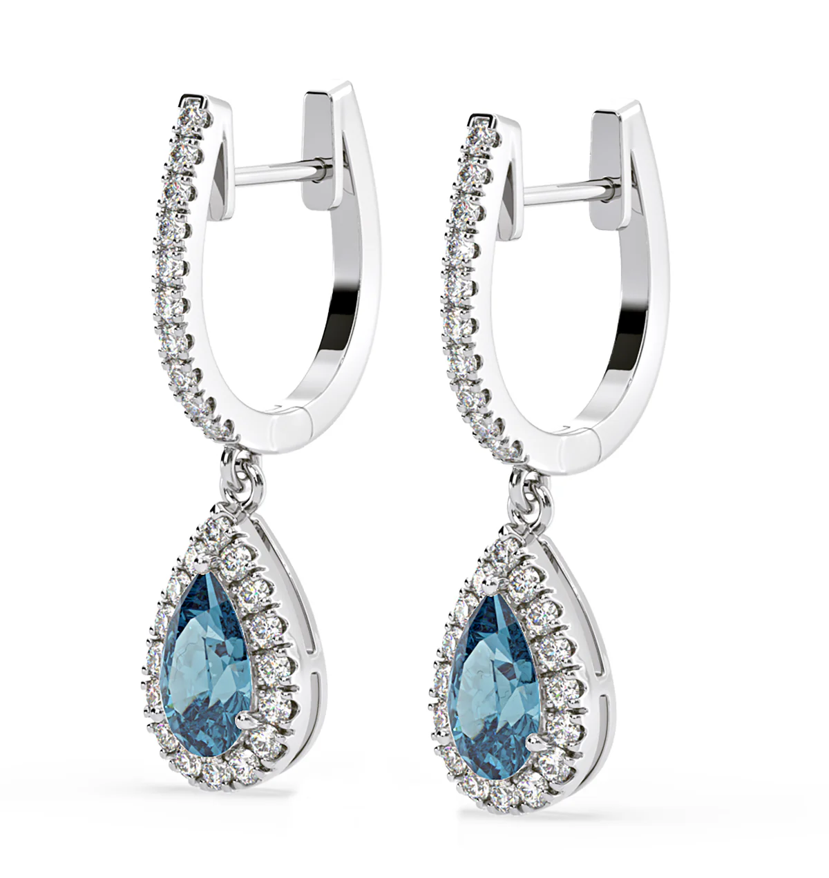 Diana Blue Lab Diamond 1.48ct Pear Halo Drop Earrings in 18K White Gold - Elara Collection - Image 3