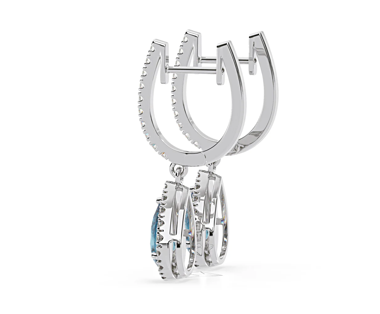 Diana Blue Lab Diamond 1.48ct Pear Halo Drop Earrings in 18K White Gold - Elara Collection - Image 31