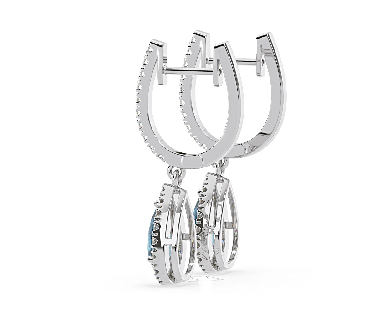 Diana Blue Lab Diamond 1.48ct Pear Halo Drop Earrings in 18K White Gold - Elara Collection - Image 32