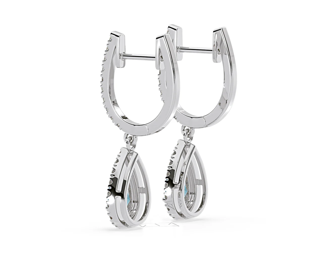 Diana Blue Lab Diamond 1.48ct Pear Halo Drop Earrings in 18K White Gold - Elara Collection - Image 35