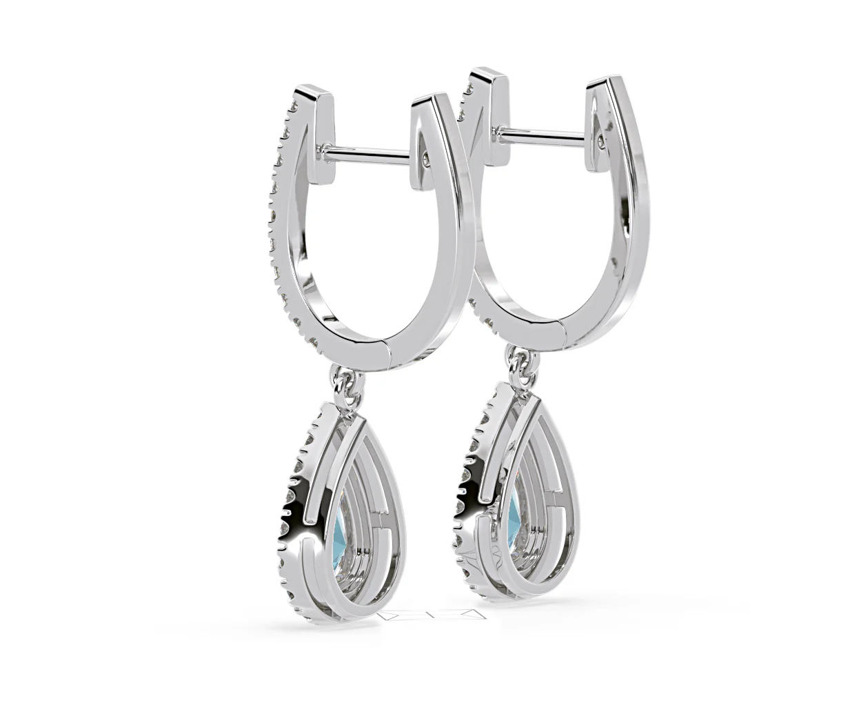 Diana Blue Lab Diamond 1.48ct Pear Halo Drop Earrings in 18K White Gold - Elara Collection - Image 36