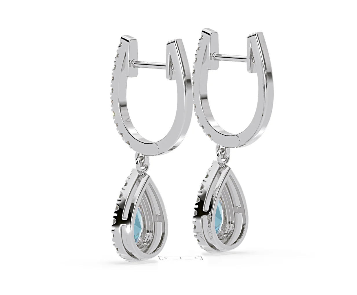 Diana Blue Lab Diamond 1.48ct Pear Halo Drop Earrings in 18K White Gold - Elara Collection - Image 37