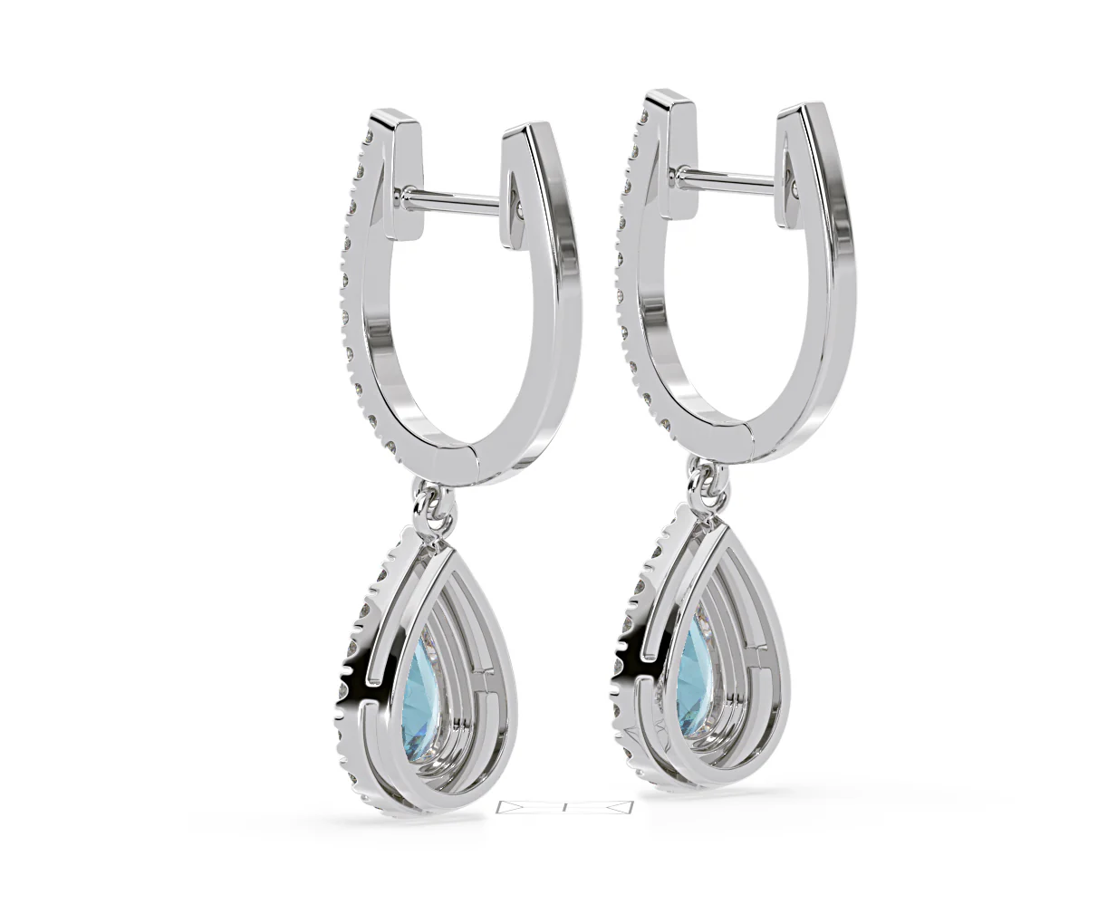 Diana Blue Lab Diamond 1.48ct Pear Halo Drop Earrings in 18K White Gold - Elara Collection - Image 38