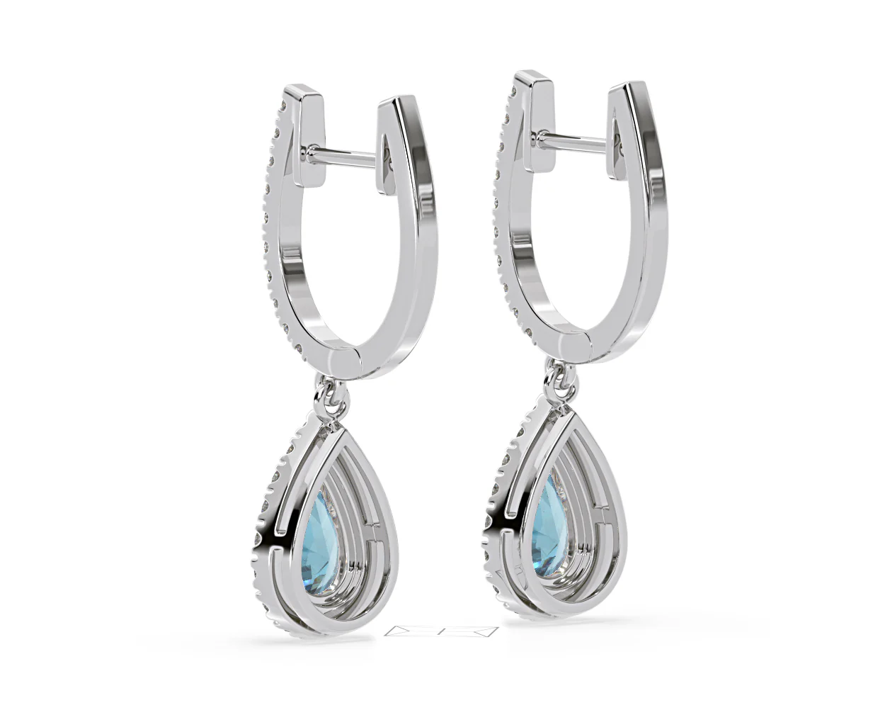Diana Blue Lab Diamond 1.48ct Pear Halo Drop Earrings in 18K White Gold - Elara Collection - Image 39