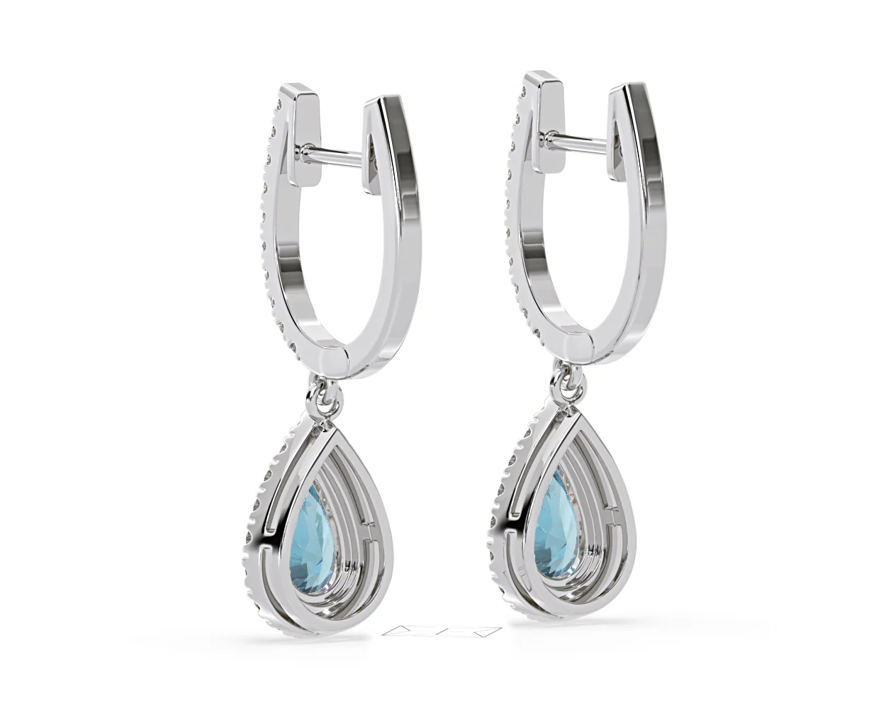Diana Blue Lab Diamond 1.48ct Pear Halo Drop Earrings in 18K White Gold - Elara Collection - Image 40