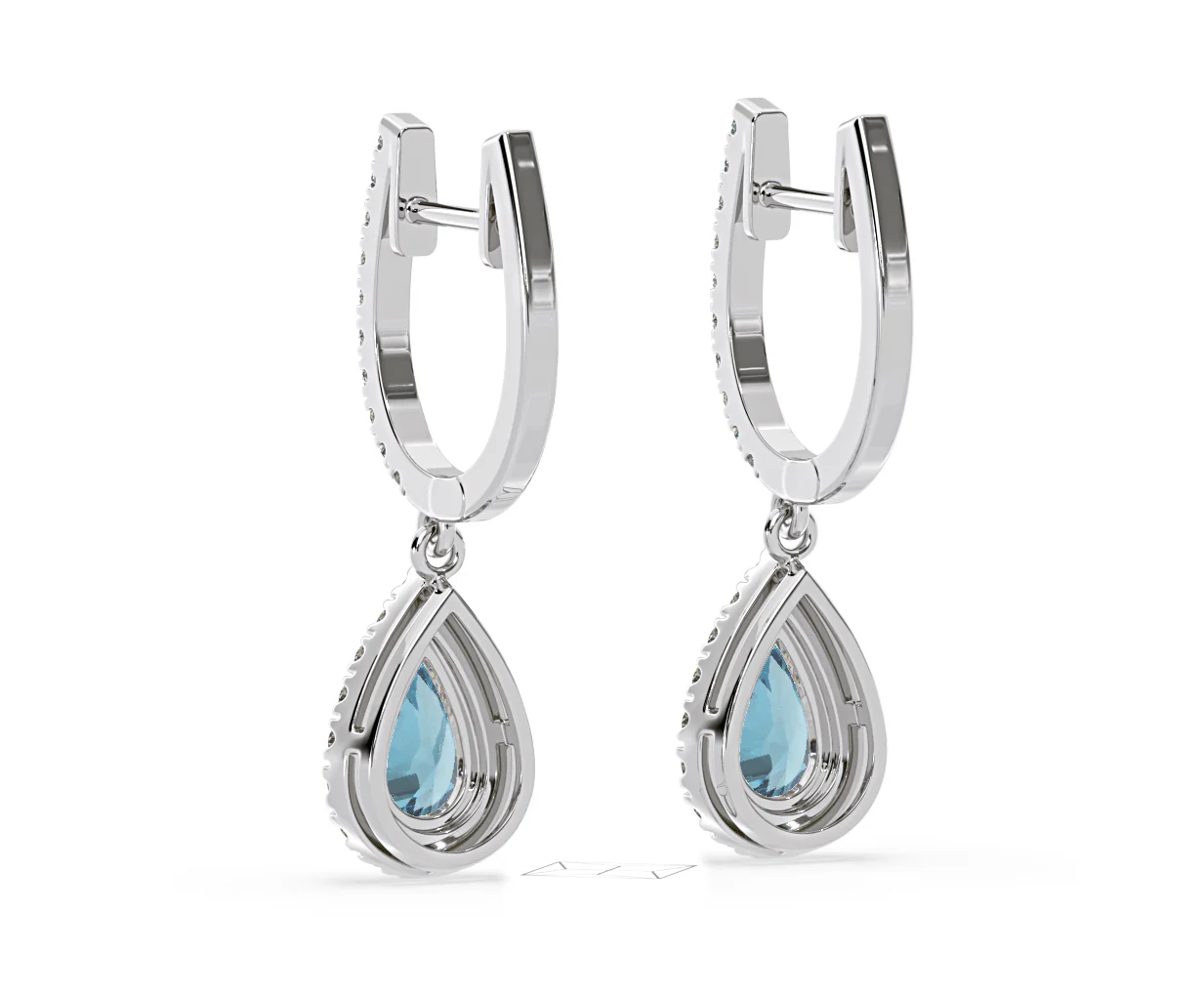 Diana Blue Lab Diamond 1.48ct Pear Halo Drop Earrings in 18K White Gold - Elara Collection - Image 41