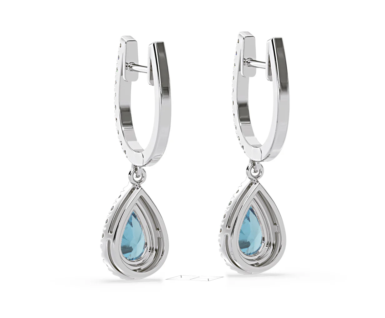 Diana Blue Lab Diamond 1.48ct Pear Halo Drop Earrings in 18K White Gold - Elara Collection - Image 42