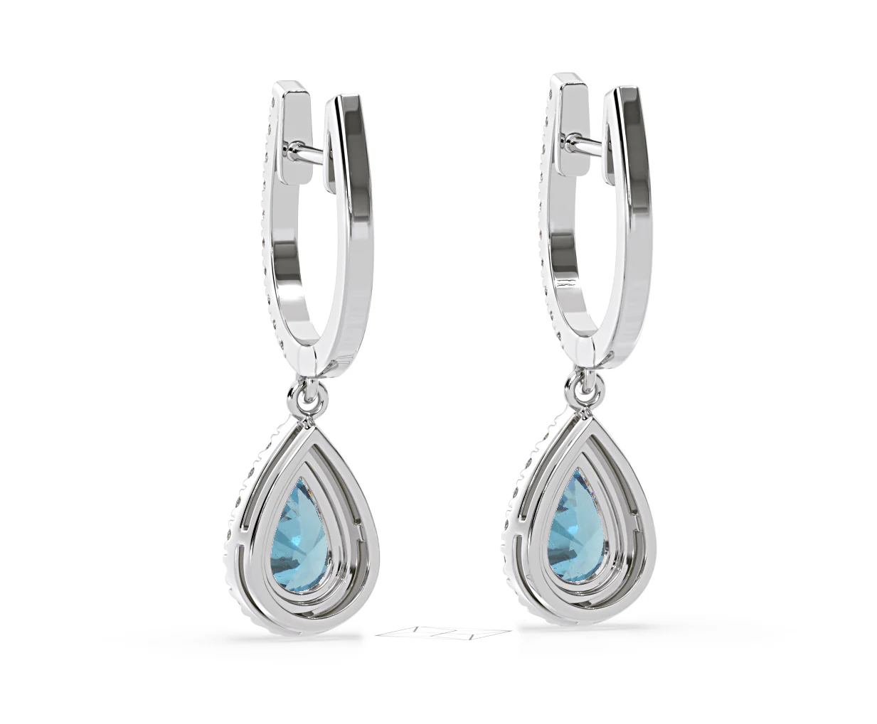 Diana Blue Lab Diamond 1.48ct Pear Halo Drop Earrings in 18K White Gold - Elara Collection - Image 43