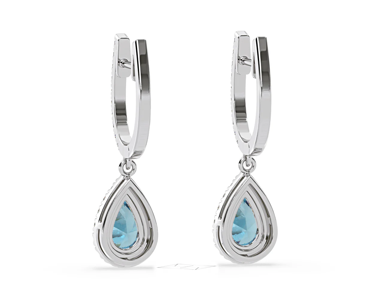 Diana Blue Lab Diamond 1.48ct Pear Halo Drop Earrings in 18K White Gold - Elara Collection - Image 44